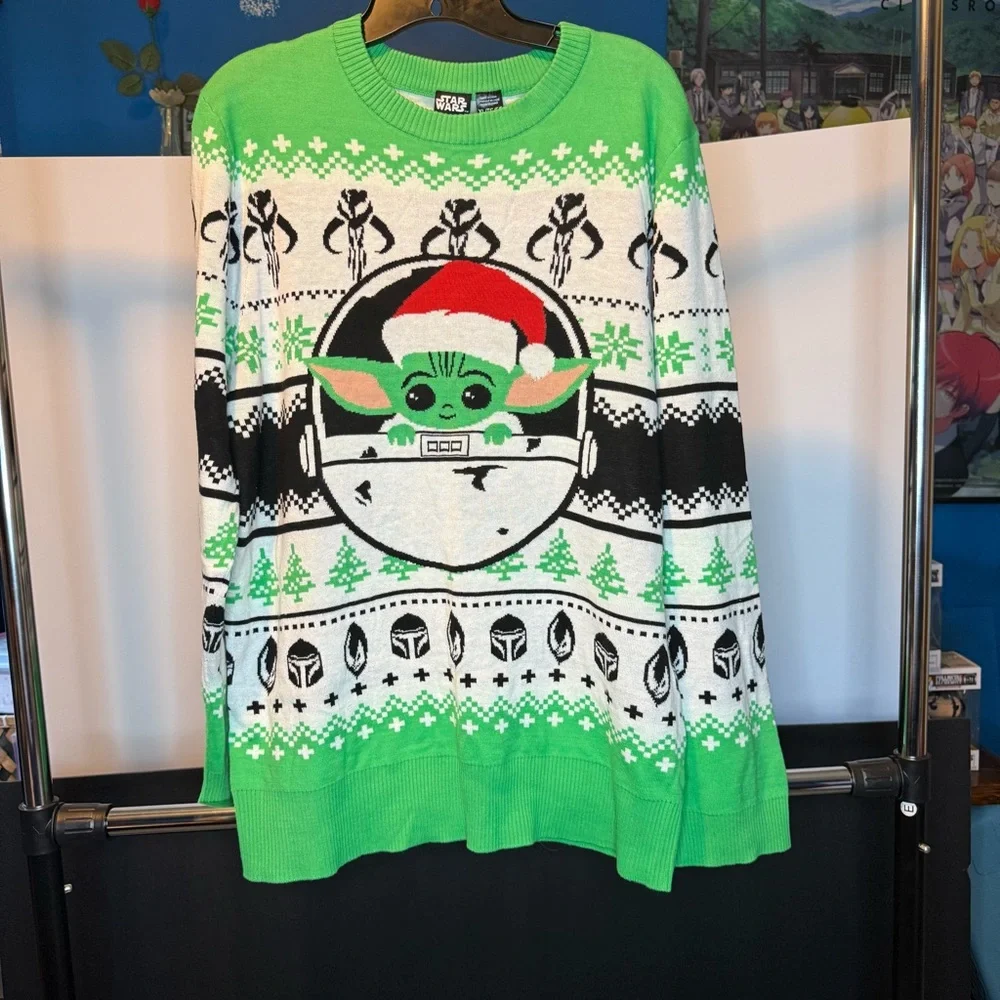 Star Wars Sweater The Mandalorian Baby Yoda with a Santa Hat Size:XL - Picture 5 of 7